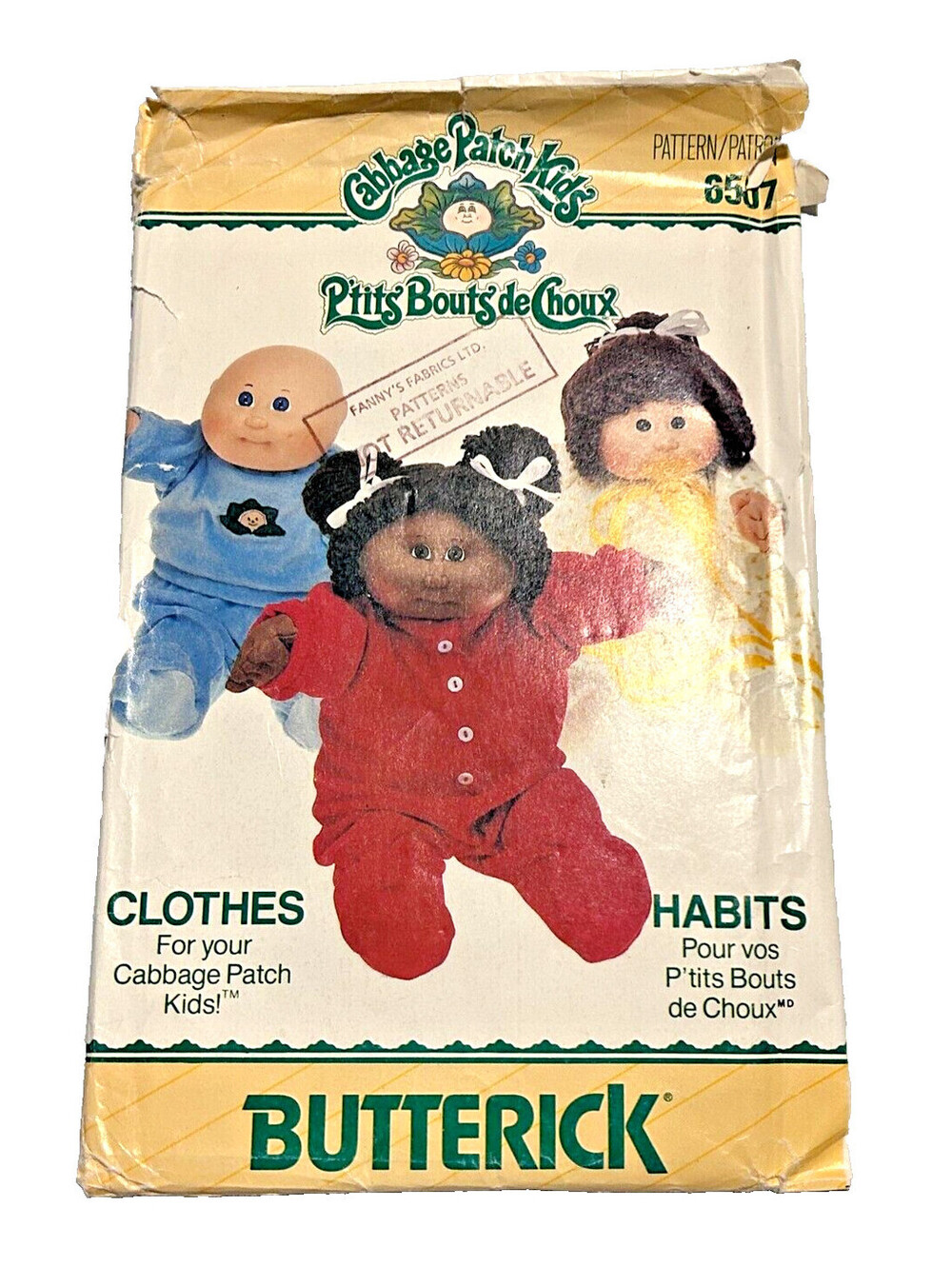 Butterick Cabbage Patch Kids Dolls Clothes Patterns 6507 Vintage 1984 (Cut)